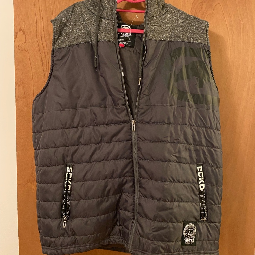 Mens quilted vest with hood